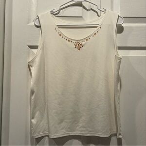 Unbranded Pink Beaded Cream Tank Top - Size 12 Petite